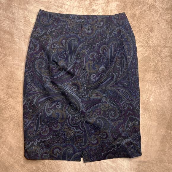 Vintage 90s Smart Parts Paisley Rocaille Print Midi Pencil Skirt Navy Whimsigoth - Picture 3 of 5